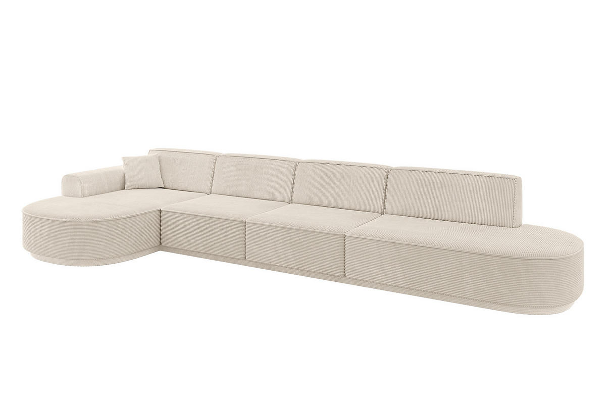 ECKSOFA Ottomane Links MARI-L3 - 402x163x73,5 cm Beige Cord - Beige/Schwarz, Holzwerkstoff/Kunststoff (165/406cm) - ALTDECOR
