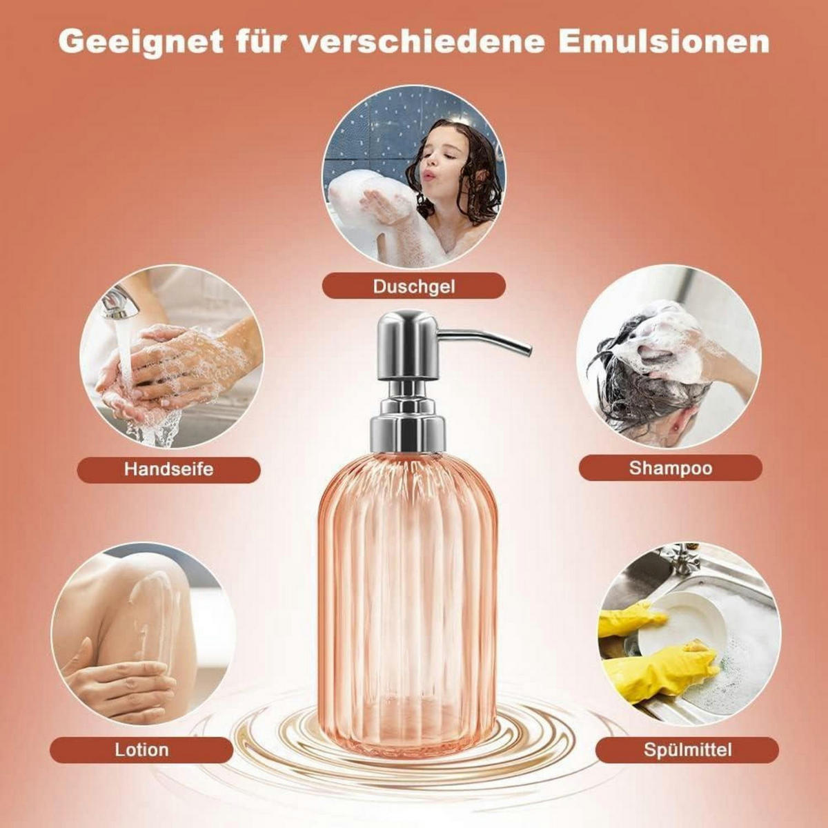 SEIFENSPENDER Glas Bernstein mit Edelstahlpumpe - Rosa, Glas (6.6/18.5/6.6cm)