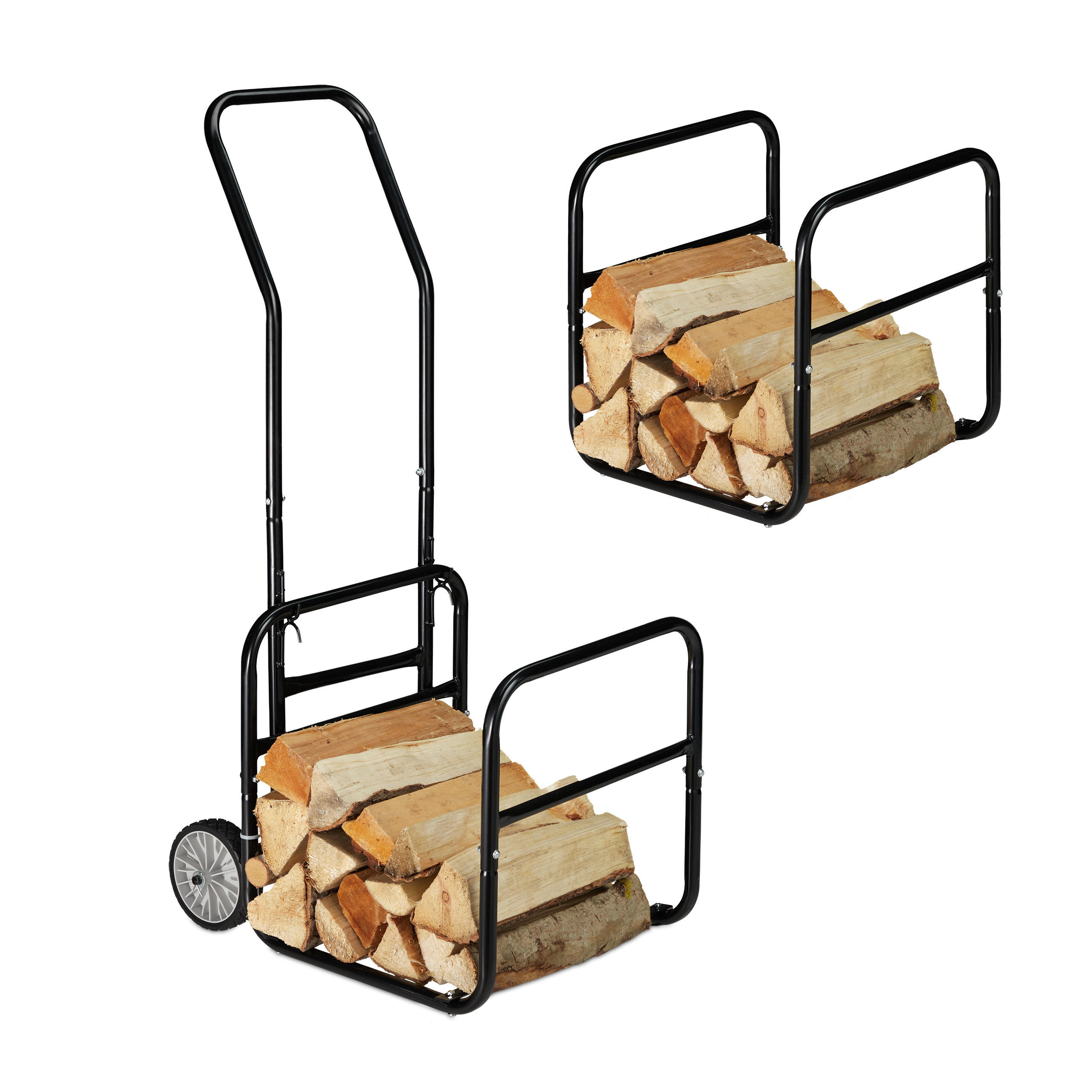 CARUCIOR Negru otel plastic pentru lemne cu cos pe roti 112 cm