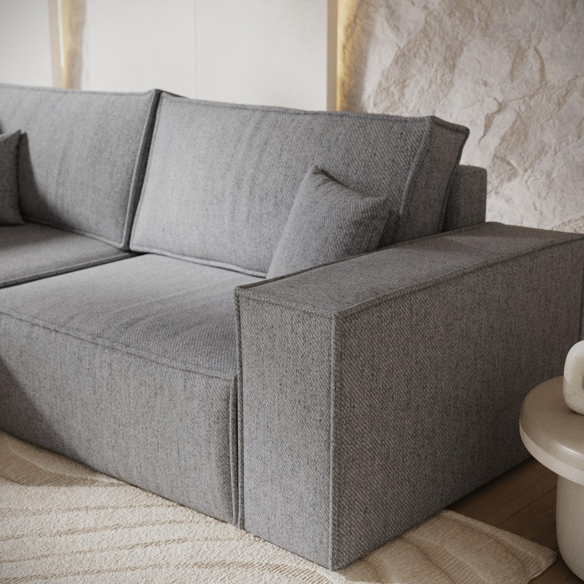 ECKSOFA AVION mit Schlaffunktion Grau im Neve Stoff - Schwarz/Grau, Holz/Holzwerkstoff (253/148cm) - AltaBeds