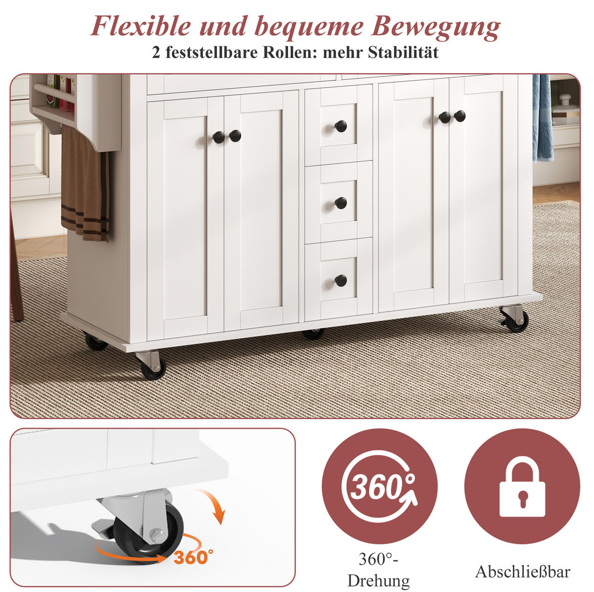 KÜCHENWAGEN mit ausklappbarer Arbeitsplatte 140 x 40/65 x 89 cm MDF Weiß/Natur - Weiß, Holz (65/89/140cm) - Beauniv