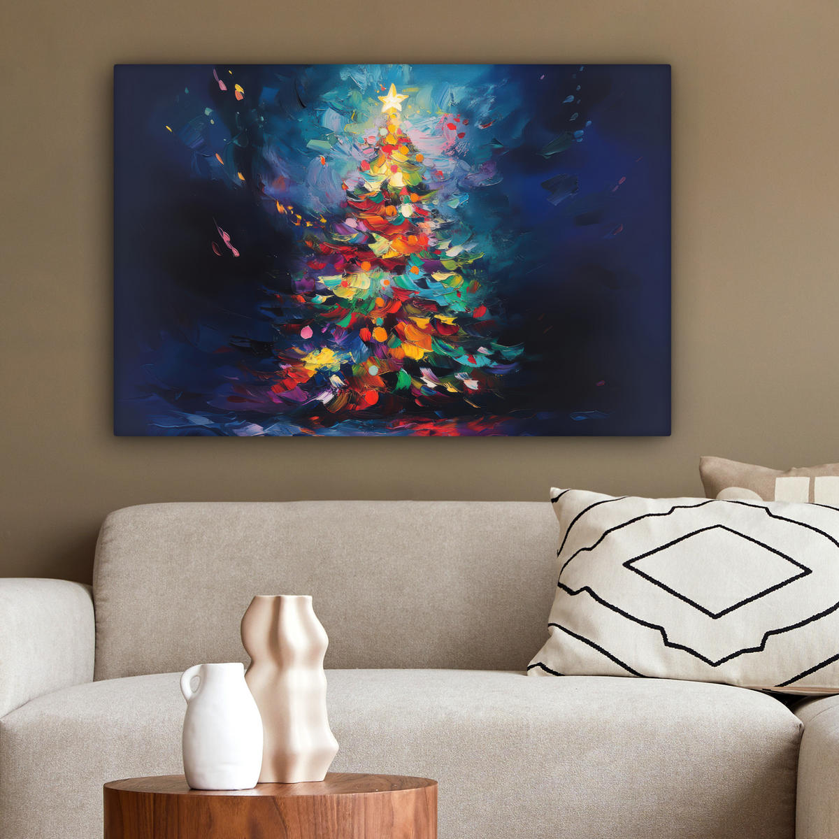 LEINWANDBILD Weihnachtsbaum - Weihnachten - Abstrakt - Farbenfroh Wanddeko 90x60 cm - Multicolor, Textil (90/60cm) - MuchoWow