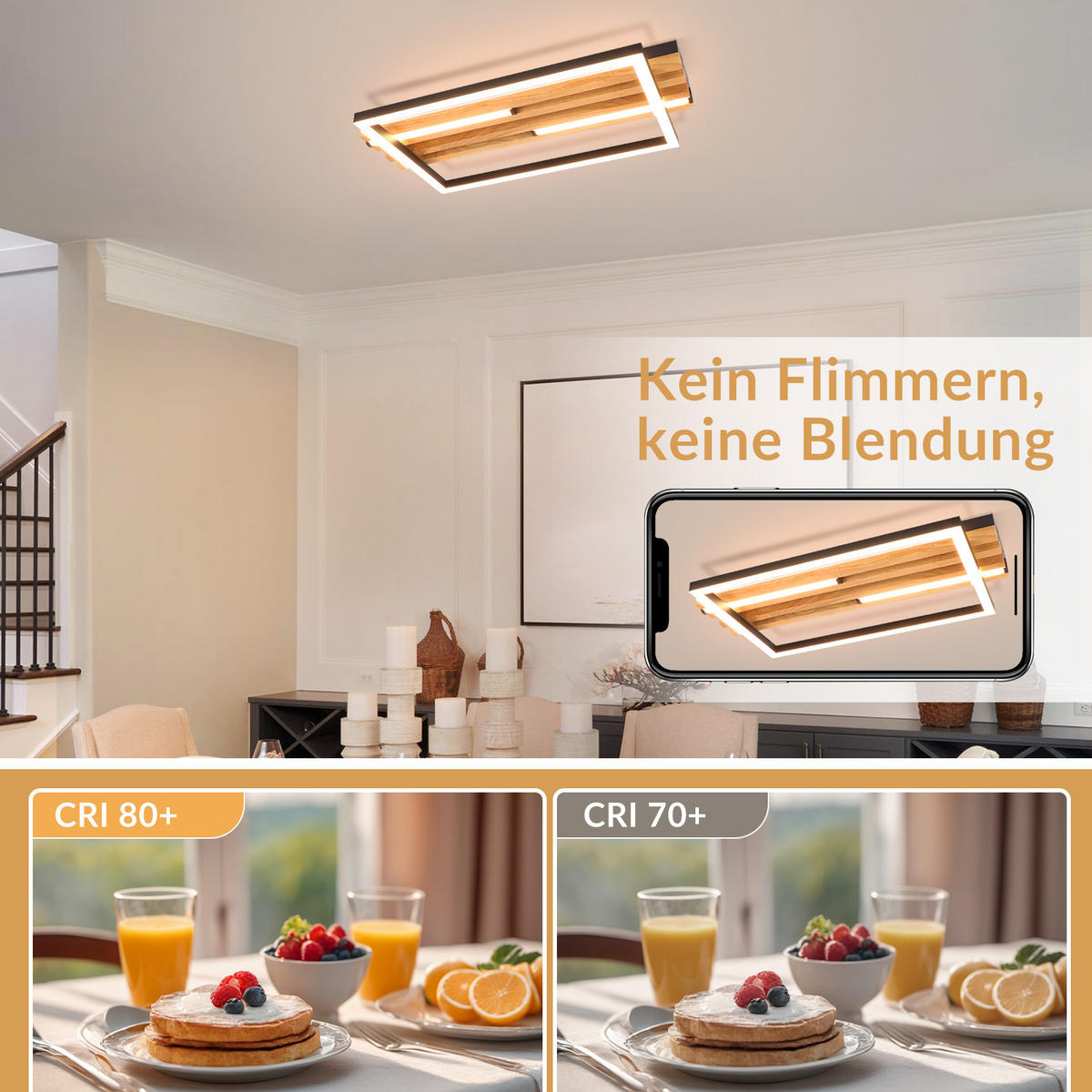 LED DECKENLEUCHTE Kaelis 38/21/6.8 cm - Schwarz, Holz/Metall (38/21/6.8cm) - ZMH