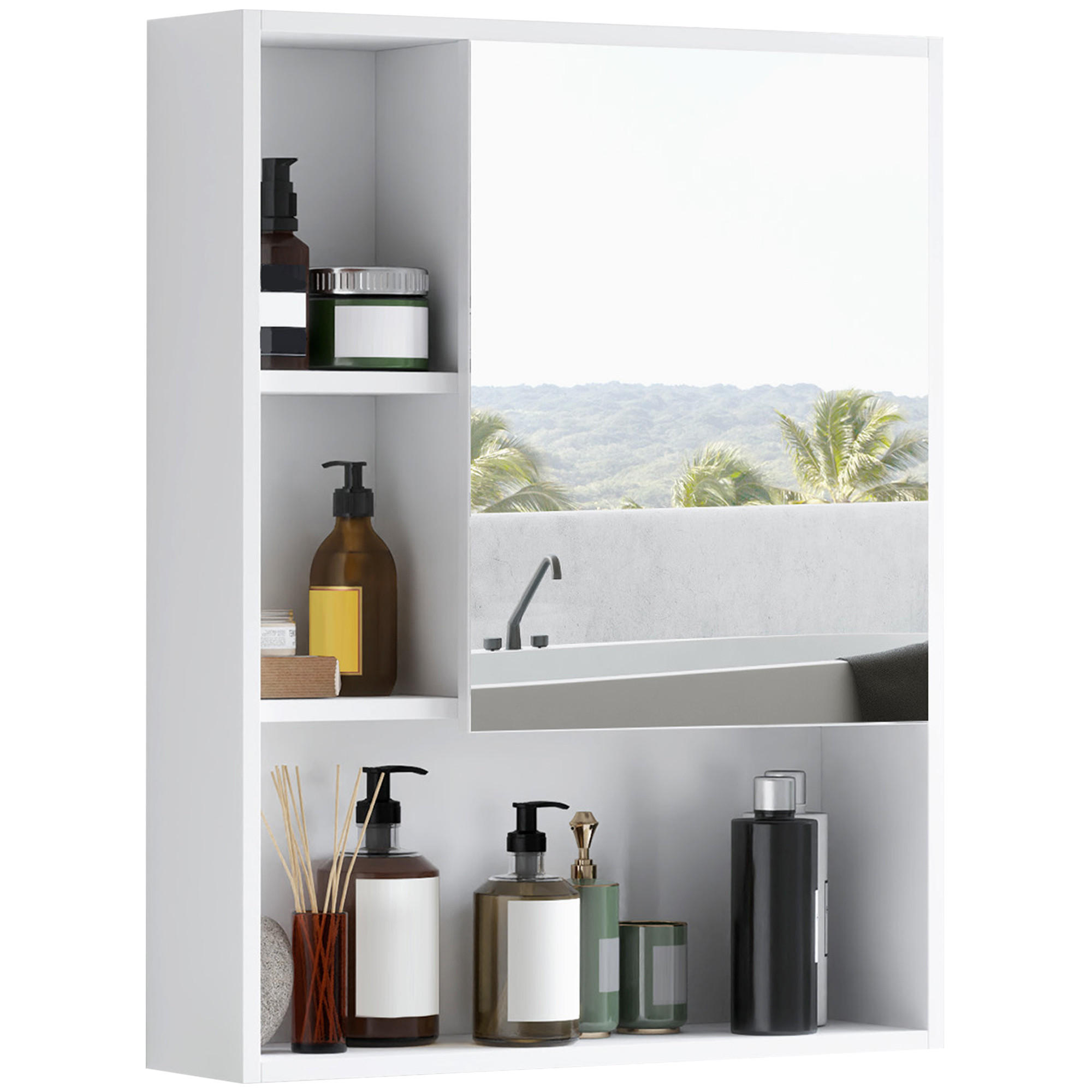 SPIEGELSCHRANK mit Spiegel, Regalböden und verstellbarem Einlegeboden,60 x 15 x 76 cm ,Weiß - Weiß, Glas (60/76/15cm) - Vallsero