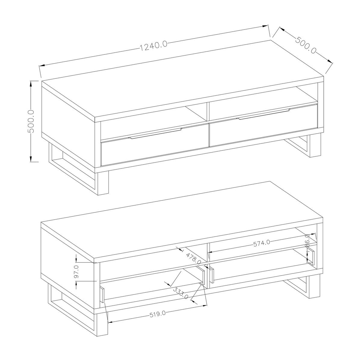 LOWBOARD HALENZA 124x50x50 cm mit 2 Schubladen Eiche Wotan - Eiche Wotan, Holzwerkstoff (124/50/50cm) - MASSENO
