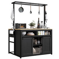 BUFFET in Schwarz Küchenschrank mit Hängeregal, Arbeitsplatte & Stromanschluss, 107/62/183cm(B x T x H),für Küche & Ess- - Schwarz, Holzwerkstoff/Metall (107/183/62cm) - STILVORA