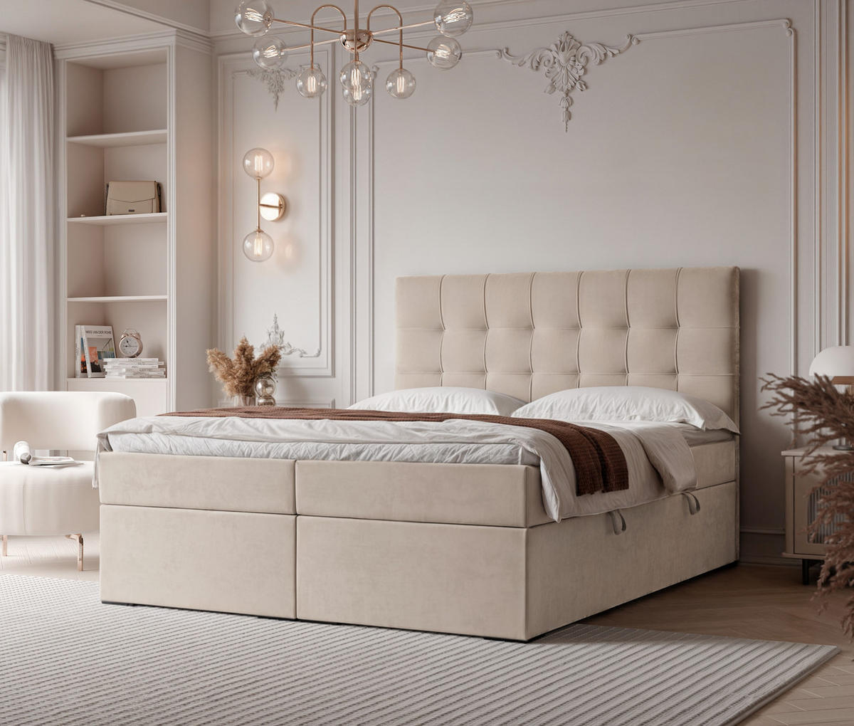 BOXBETT IMPERIAL 160/200 cm, in Creme, mit Matratze und Topper - Creme, Holzwerkstoff/Textil (160/200cm) - Idohome