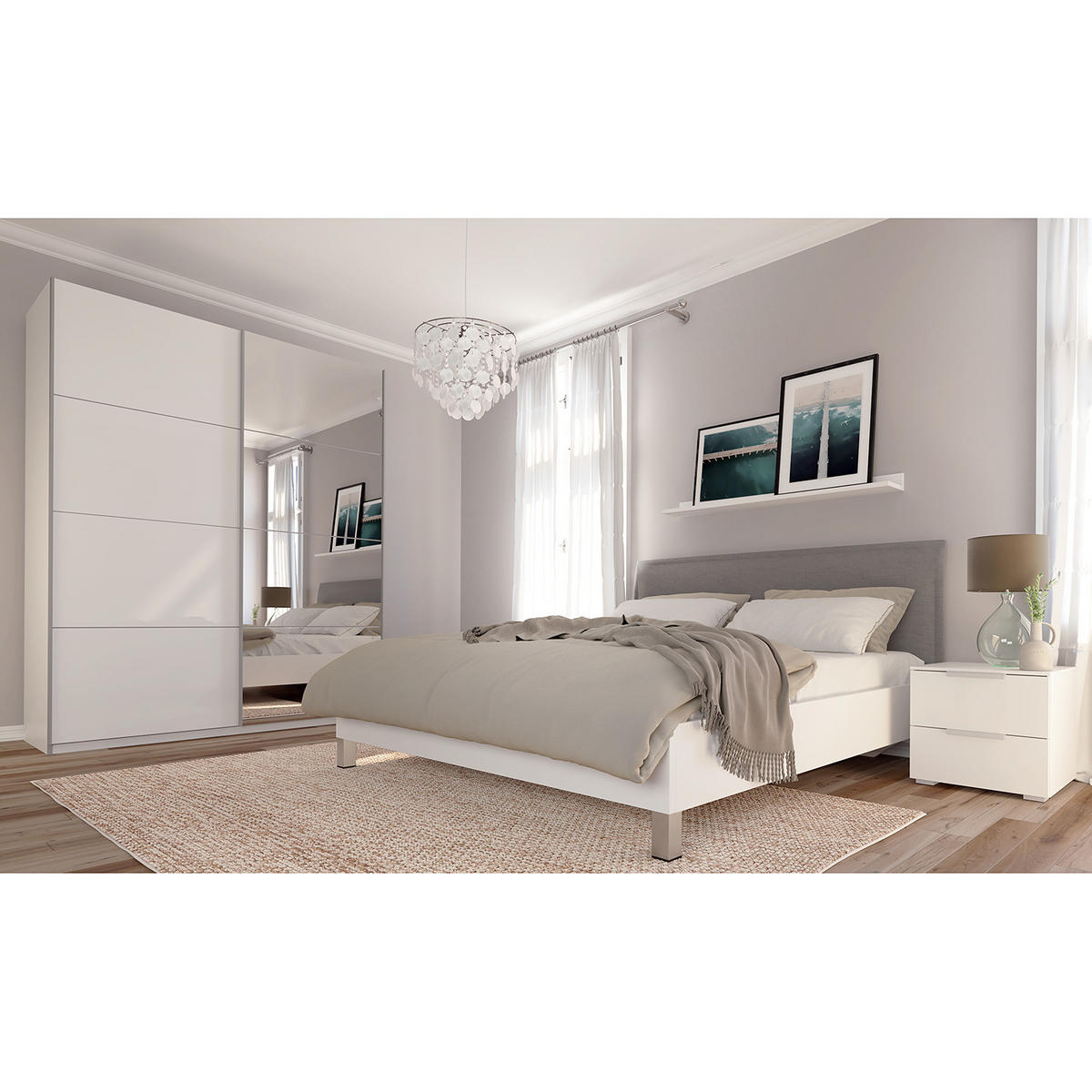 SCHWEBETÜRENSCHRANK - Weiß Hochglanz, Glas/Holzwerkstoff (181/222/68cm) - home24