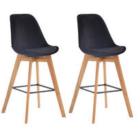 BARHOCKER 2er Set Samt schwarz - Eukalyptusholzfarben/Schwarz, Holz/Textil (48/112/56cm) - CLP