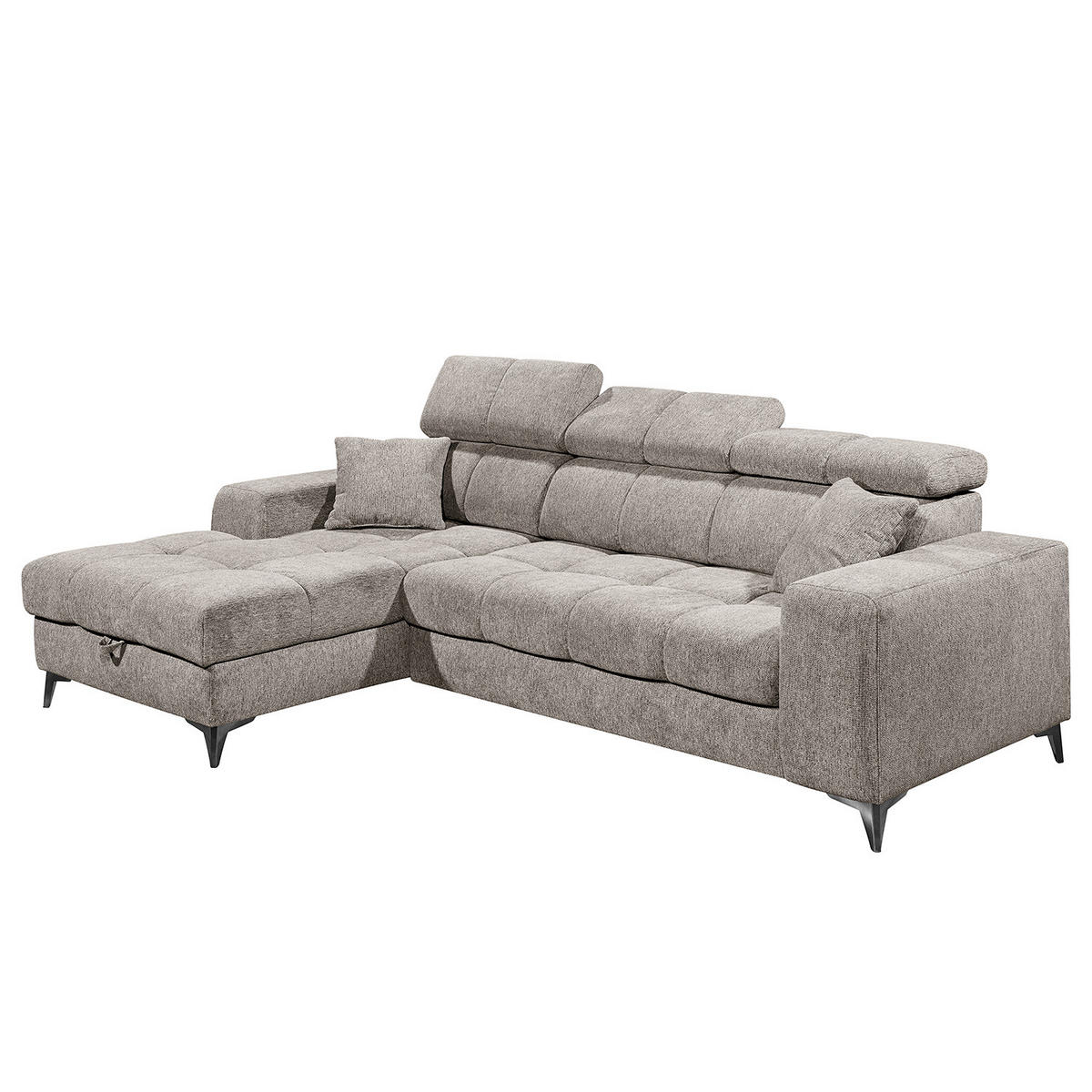 ECKSOFA mit Longchair - Kopfstütze verstellbar, Schlaffunktion, Bettkasten - Taupe/Schwarz, Kunststoff/Textil (268/172cm) - home24