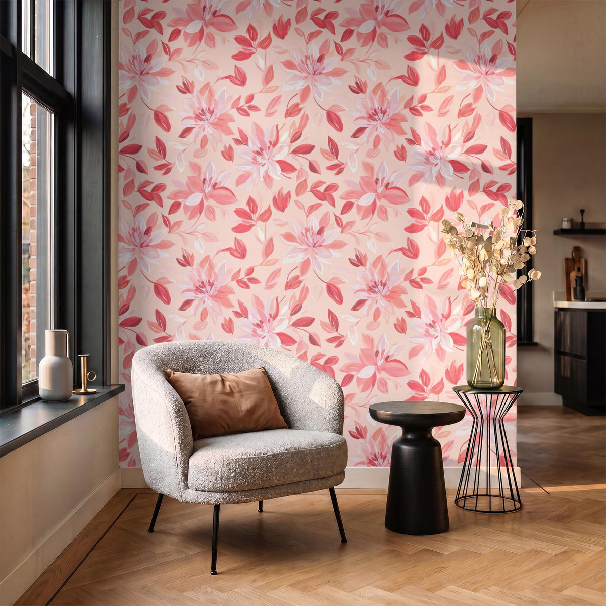 TAPETE - Botanisch - Blumen - Rot - 180x200 cm - Koralle, Papier (180/200cm) - OnlyWow
