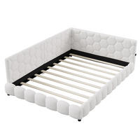SCHLAFSOFA 140x200cm, Beige, Lammwolle, mit LED-Lichtleiste und 2 USB-Anschlüssen, ohne Matratze - Beige, Holz (140/200cm) - WoodenAura