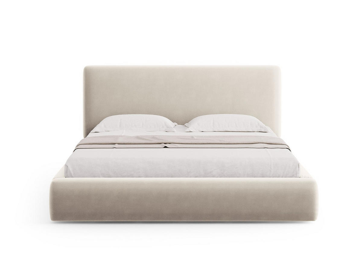 BETT mit Bettkasten und Kopfteil Colonel aus Samt leichtes beige 200x200cm - Creme, Textil (200/200cm) - Cosmopolitan Design