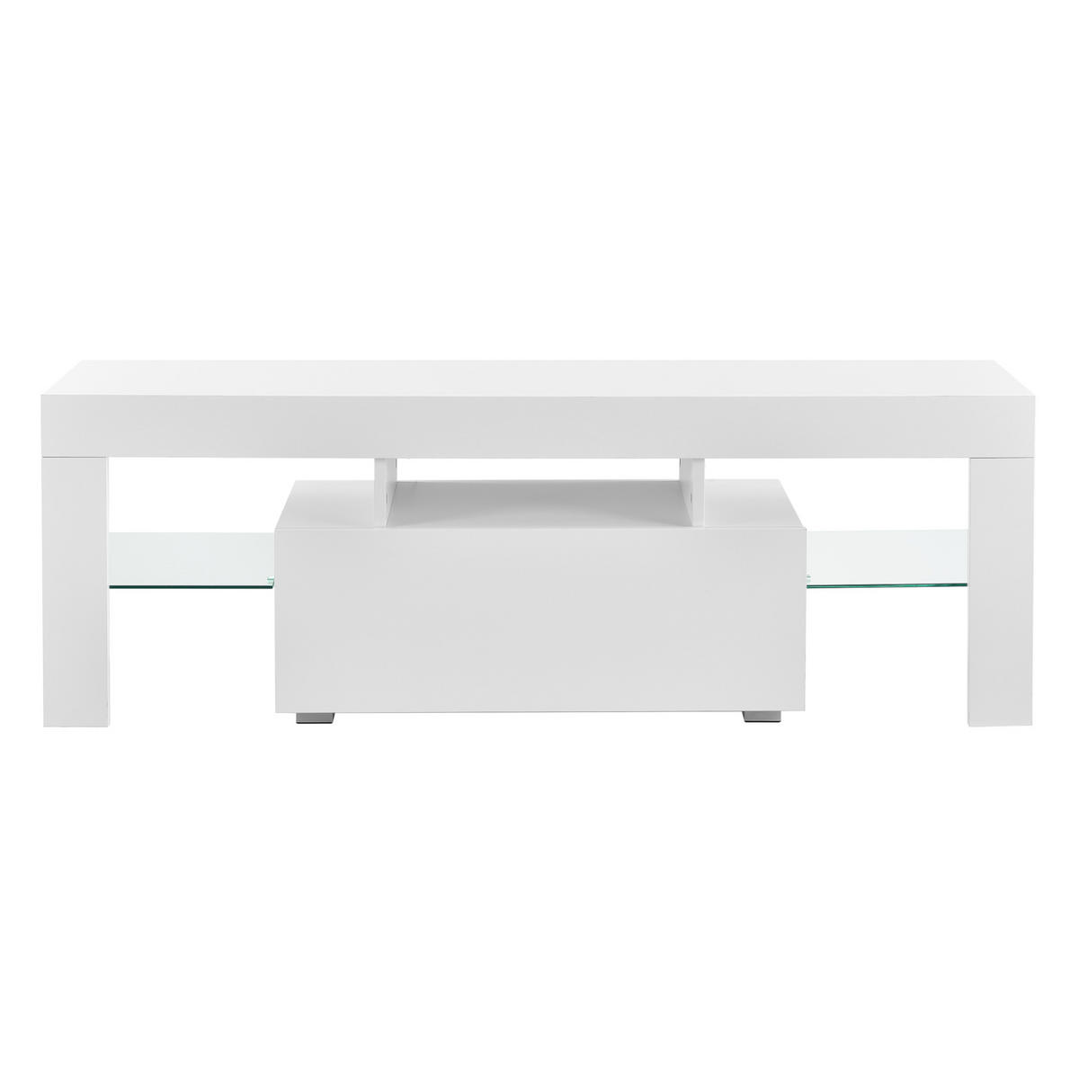 TV-ELEMENT Grimsey - Weiß Hochglanz, Glas/Holzwerkstoff (130/45/35cm) - [en.casa]