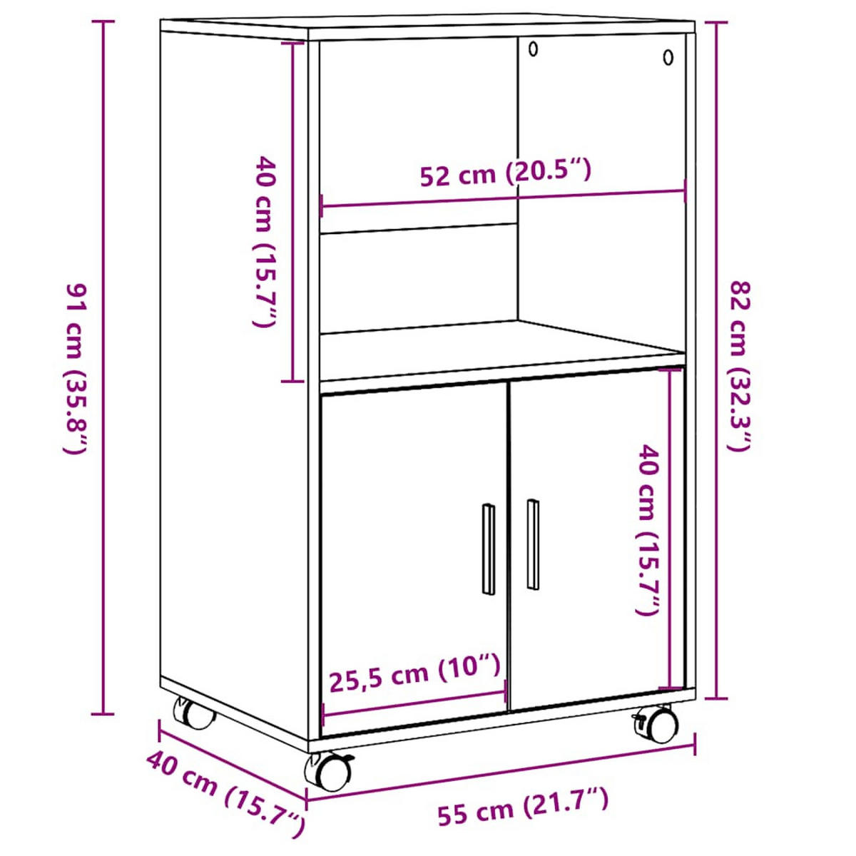 ROLLSCHRANK Sonoma-Eiche 55/40/91 Cm Holzwerkstoff - Braun, Holzwerkstoff (40/91/55cm) - vidaXL