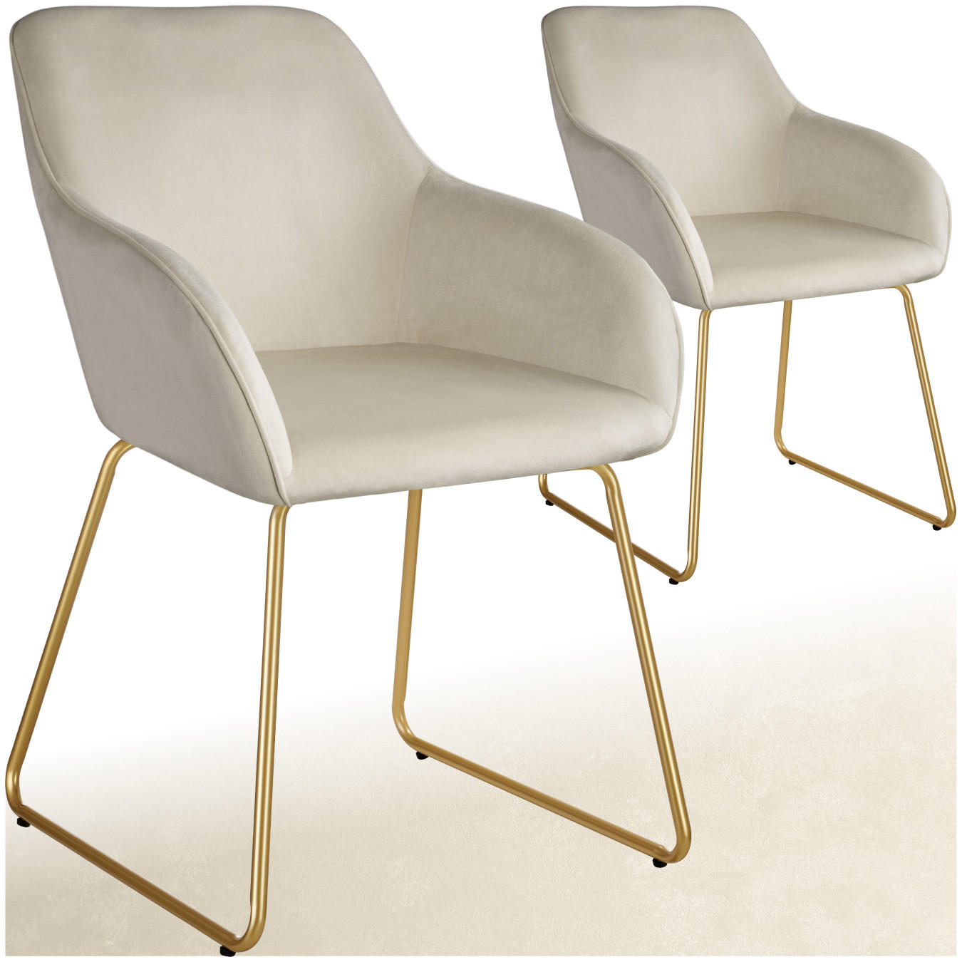 ESSZIMMERSTUHL Jeane,57 x 61 x 85,5 cm, Belastbarkeit 120 kg,Samtoptik creme/gold - Goldfarben/Samtahornfarben, Kunststoff (57/85.5/61cm) - tectake