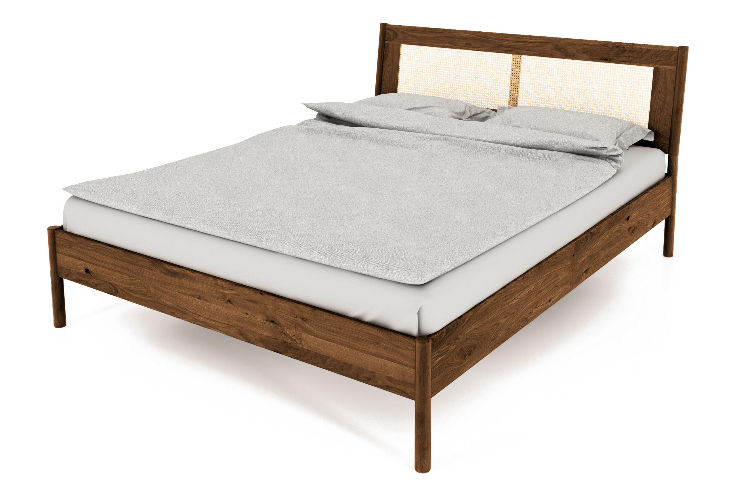 BETT MIT RATTANKOPFTEIL INA 100x200 Wildeiche - Alteiche, Holz (100/200cm) - byoak