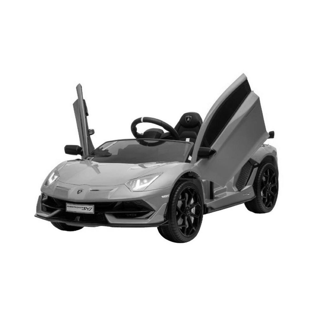 ELEKTROAUTO Lamborghini Aventador SVJ schwarz EVA-Reifen, Kunstledersitz, 2x 35 Watt Motoren, 12V 7Ah Akku, Radio - Schwarz, Kunststoff (123/66/45cm) - Es-Toys