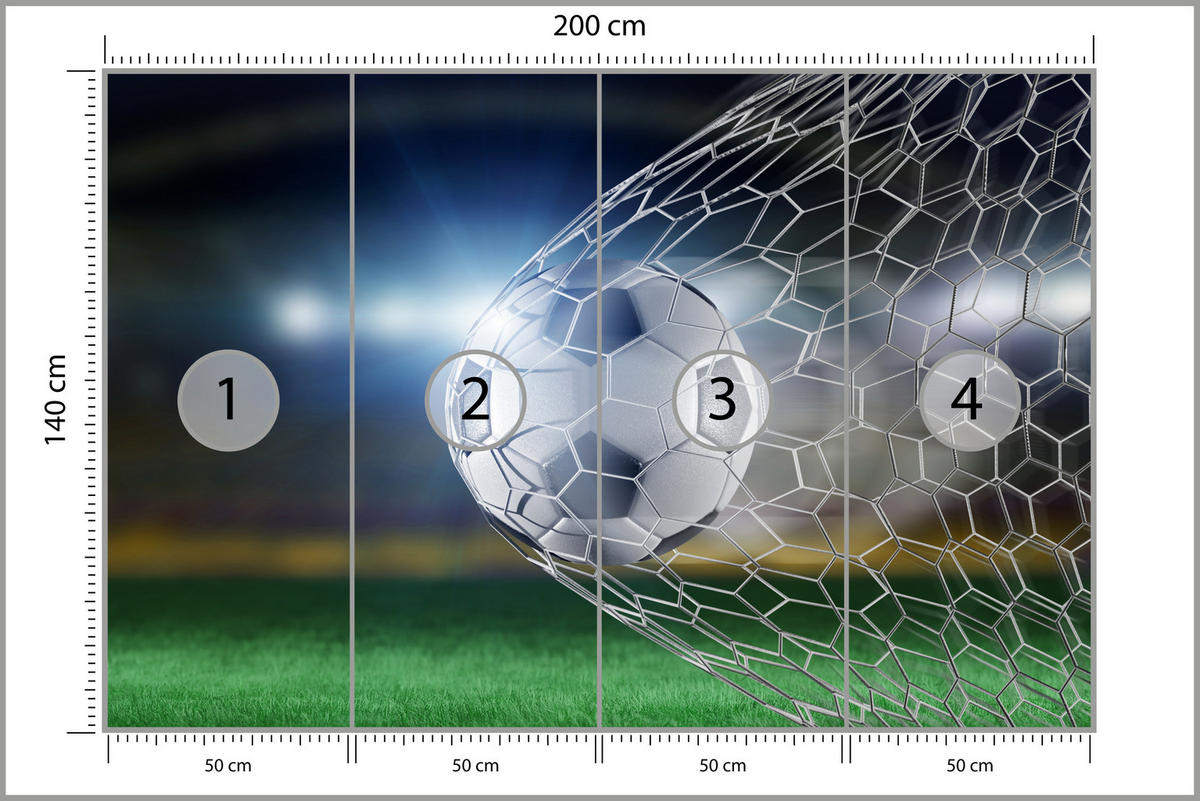FOTOTAPETE für Jugendzimmer Fußball Tor Stadion Ball 200x140 - Schwarz/Weiß, Papier (200/140cm) - Muralo