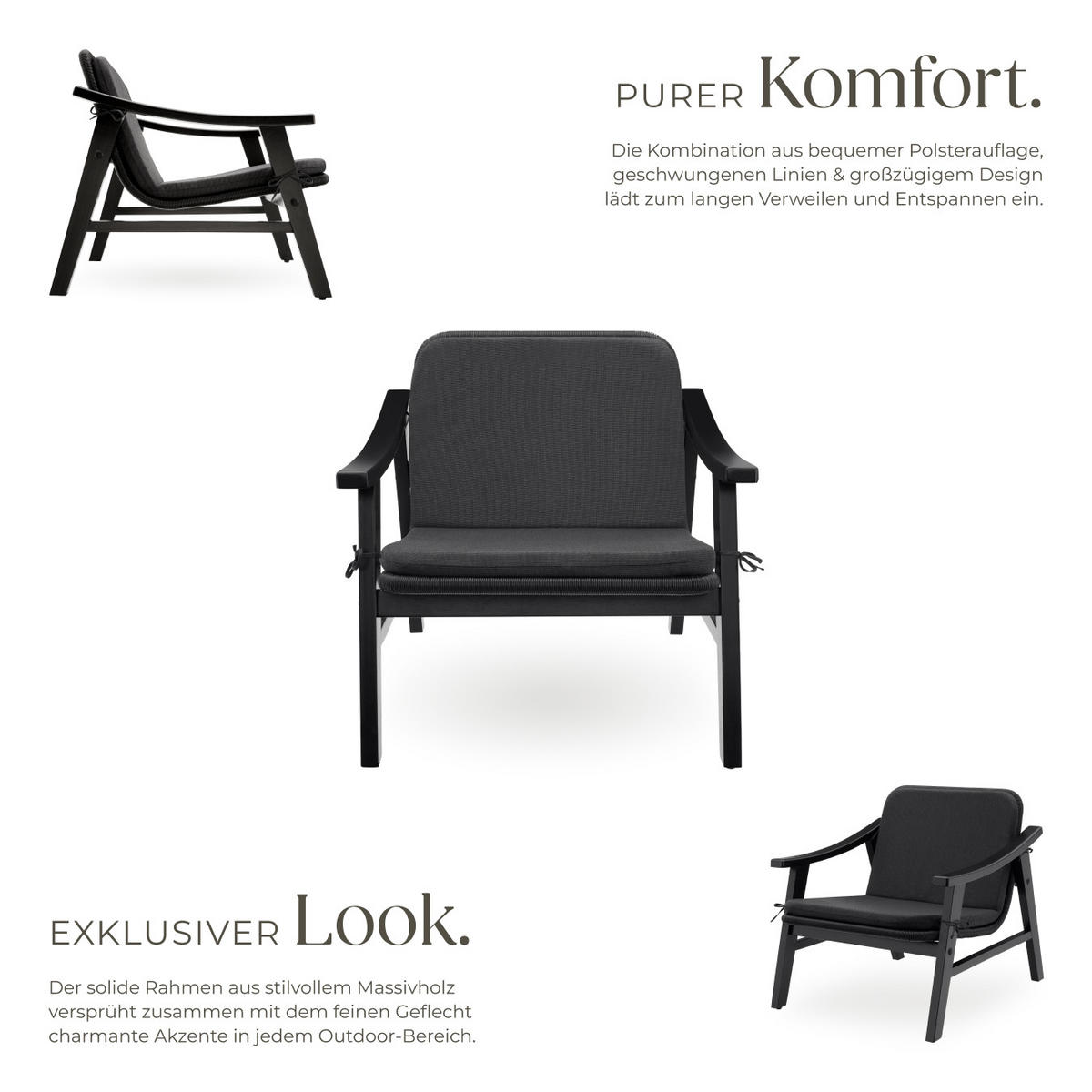 RATTAN STUHL Treviso,69 x 76 x 69,5 cm,schwarz - Schwarz, Kunststoff (69/69.5/76cm) - tectake