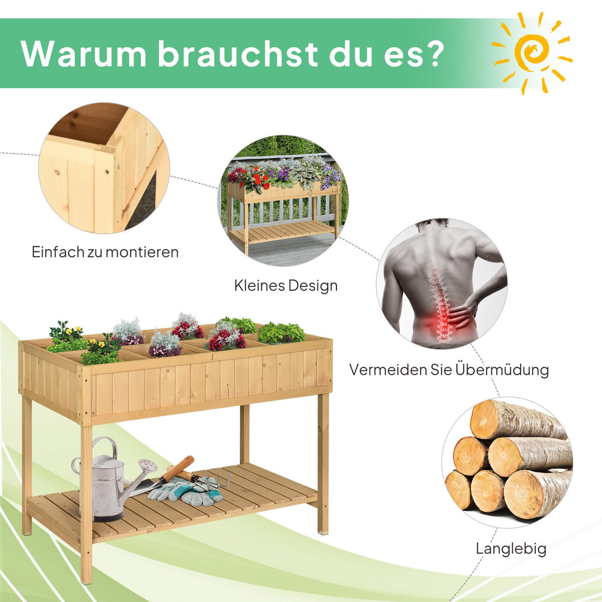 PFLANZTISCH Hochbeet Pflanzkasten Anzuchttisch 8 Fächer Holz Ablage Abfluss - Naturfarben, Holz (46/76/110cm) - Outsunny