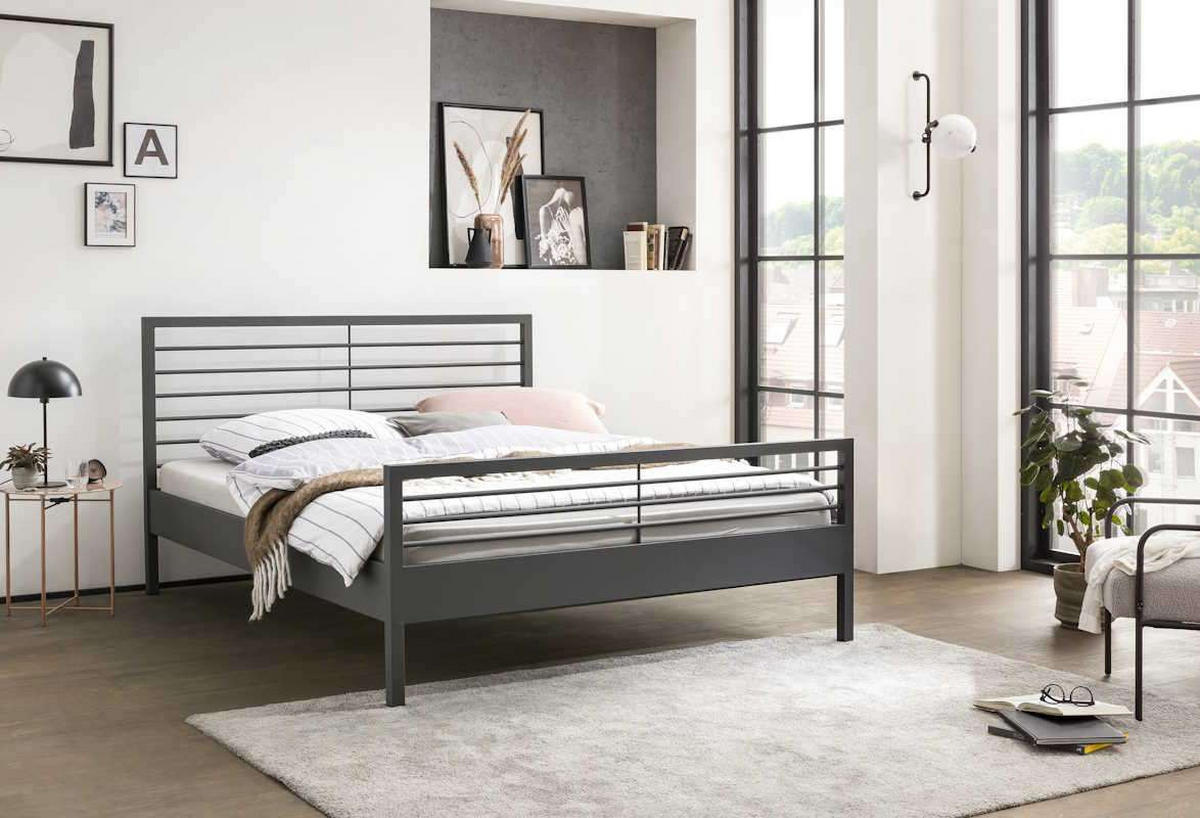 METALLBETT New York / 200 x 200 cm / schwarz - Schwarz, Metall (200/200cm) - BED BOX