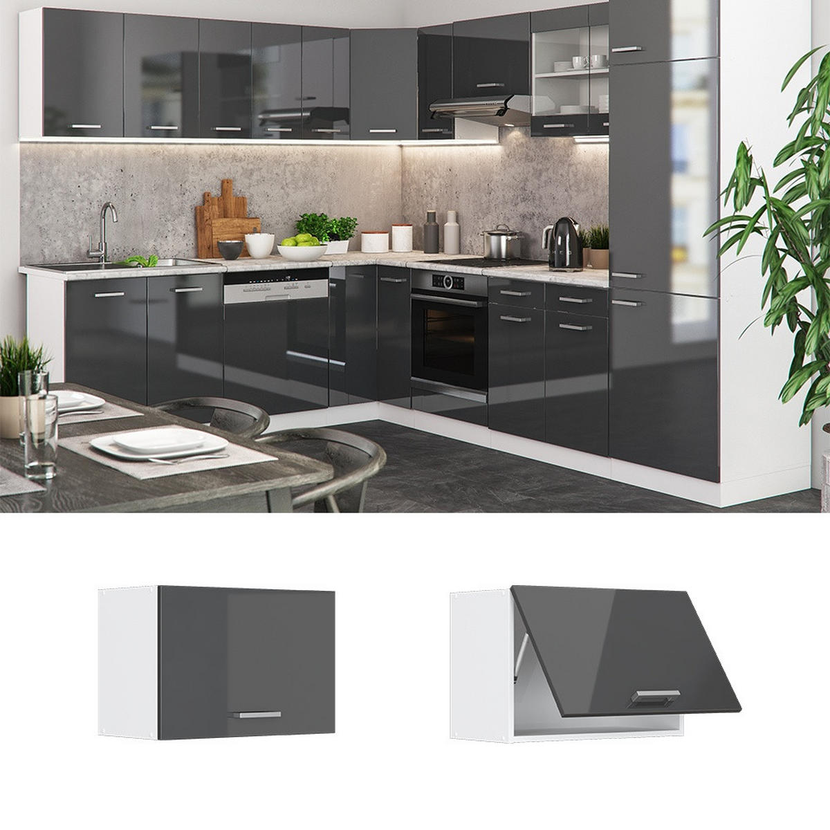 STENSKA OMARICA R-Line Antracit z visokim sijajem 60 cm Ravna - črna/bela, leseni material (60/40/31cm) - Vicco