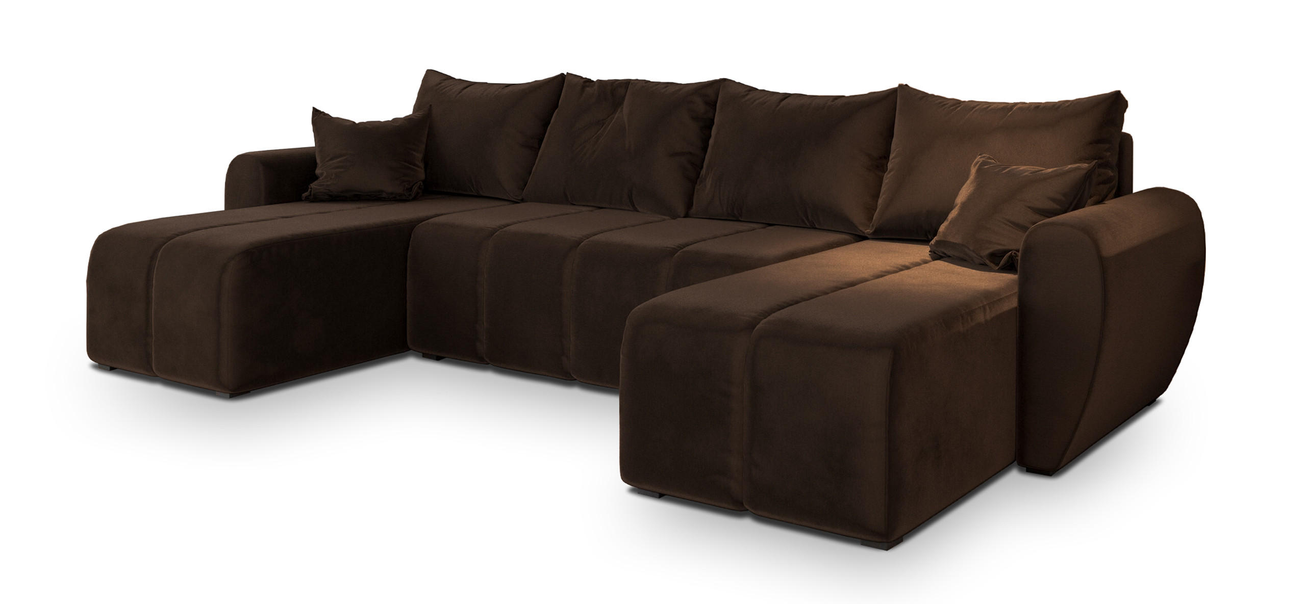 WOHNLANDSCHAFT MADISON U Braun Plüsch-Stoff mit Schlaffunktion - Braun, Holz (311/82/145cm) - MASSENO