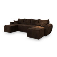 WOHNLANDSCHAFT MADISON U Braun Plüsch-Stoff mit Schlaffunktion - Braun, Holz (311/82/145cm) - MASSENO