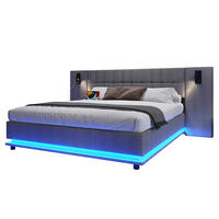 POLSTERBETT aus Leinen und MDF 180x200 cm Grau mit LED-Leiste, Lesespot und USB-Anschluss - Grau, Textil (180/200cm) - IVMEU