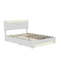 POLSTERBETT 140x200 cm LED USB Lattenrost Kopfteil Leinen beige - Beige, Holz (140/200cm) - LEBENLANG
