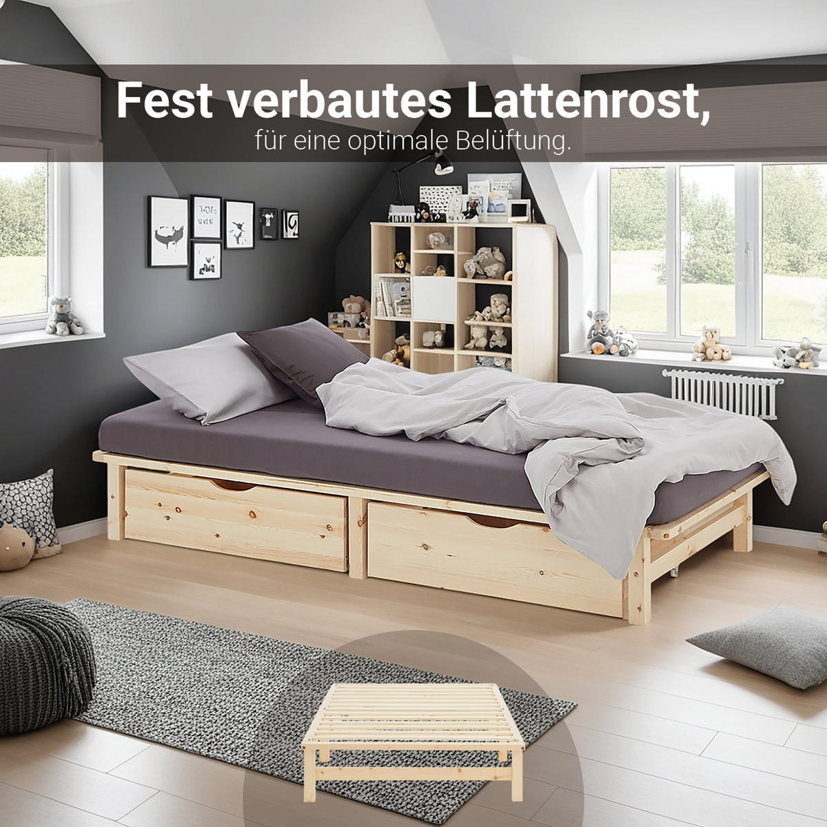 STAURAUMBETT 100/200 cm natur - Braun, Holz (100/200cm) - Homestyle4u