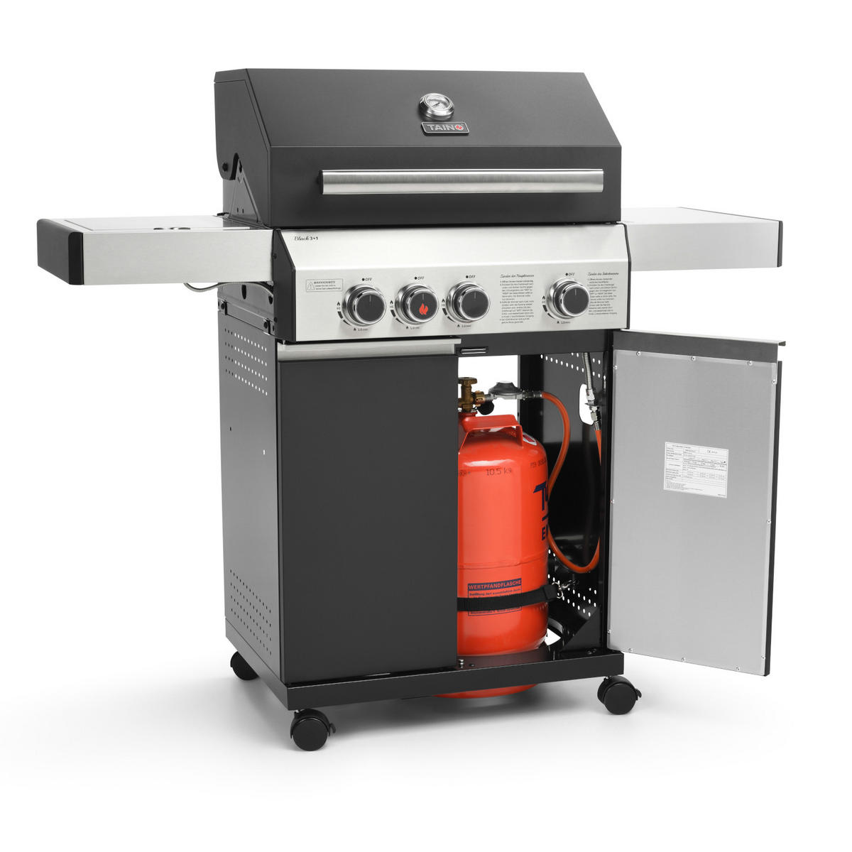 GASGRILL BLACK 3+1 - Schwarz, Metall (128/114/55cm) - TAINO