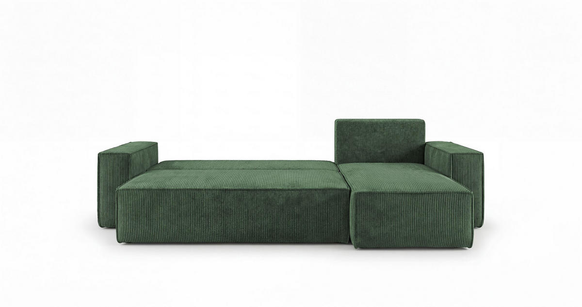 ECKSOFA CALIFORNIA MINI rechts grün Cord Poso 14 - Schlaffunktion, Bettkasten - Grün, Textil (245/139cm) - Cornero