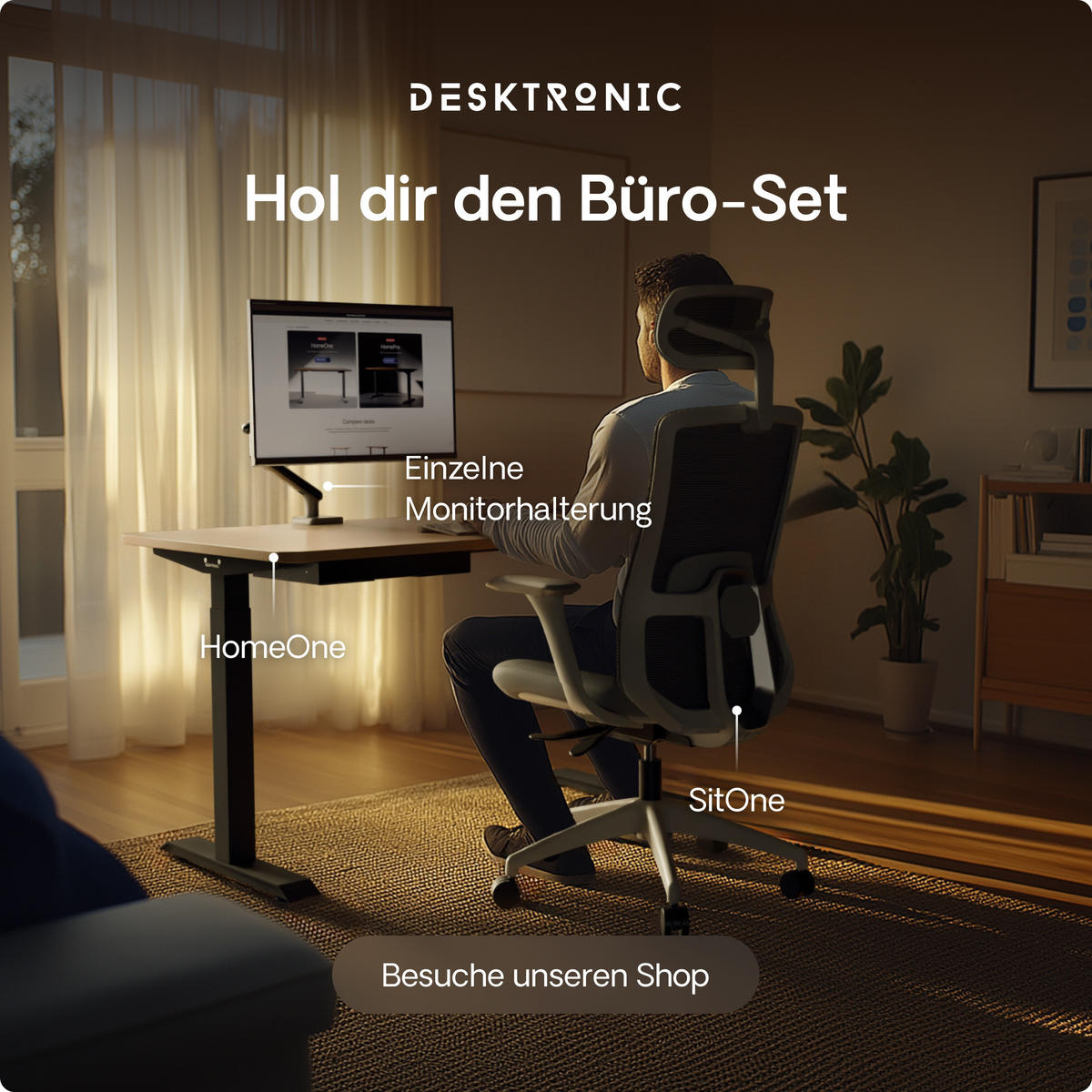 SCHREIBTISCH Elektrisch Höhenverstellbarer HomeOne 140x70cm Schwarz/Eiche mit Memory-Funktion, Anti-Kollisions Technologie - Eichefarben/Schwarz, Holzwerkstoff (70/140/72cm) - Desktronic