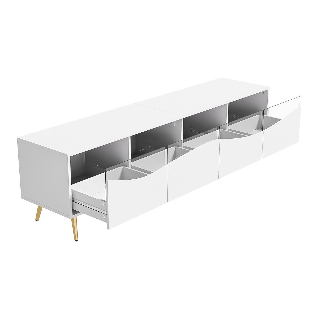 LOWBOARD 180/40/50 cm aus MDF mit LED-Beleuchtung, Glasfront und goldfarbenen Metallfüßen Weiß - Weiß, Holzwerkstoff (180/50/40cm) - Modenvie