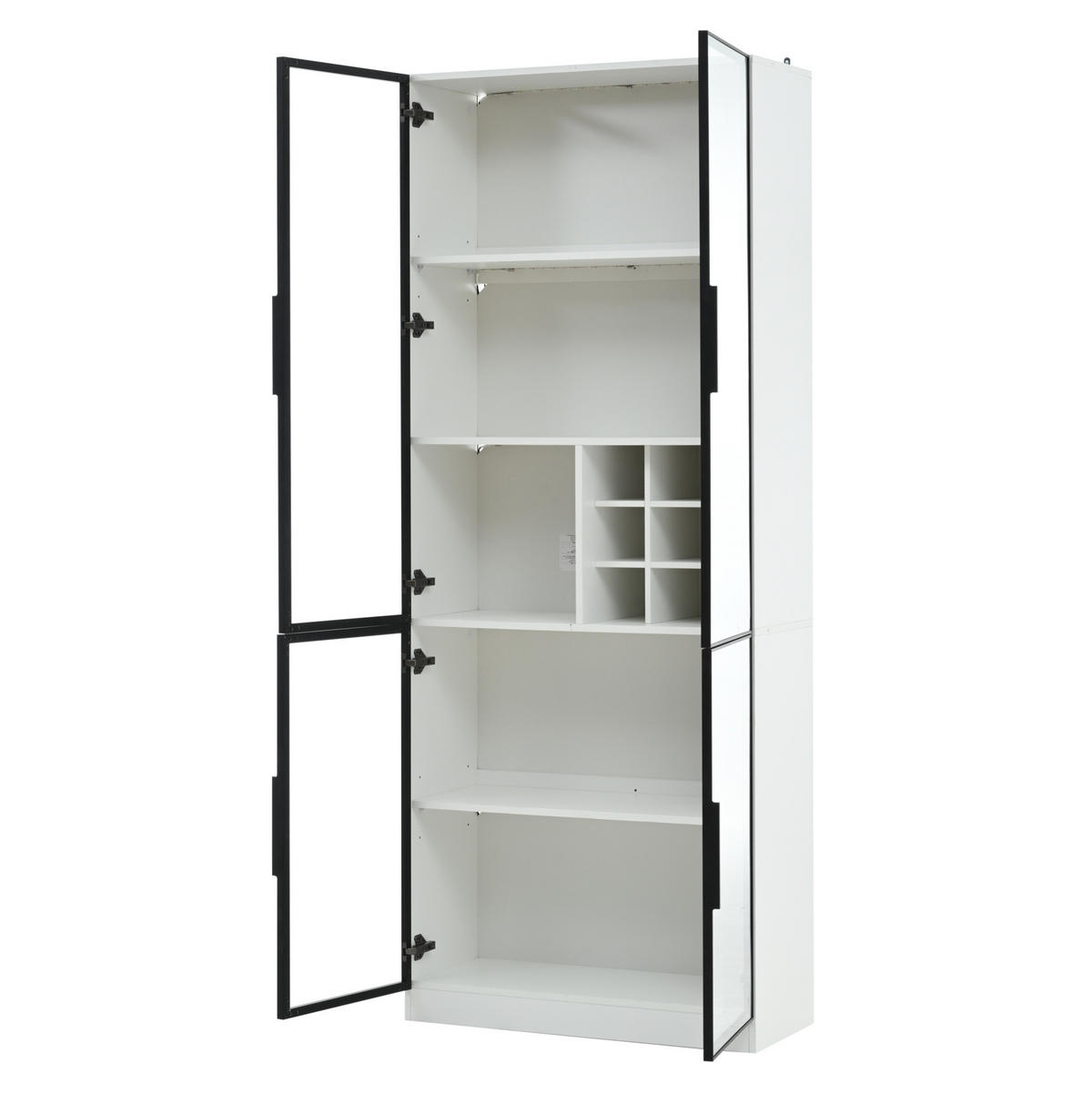 VITRINE 80/35/200 cm aus Spanplatte mit LED-Beleuchtung, App-Steuerung und Weinfach, Weiß - Weiß, Holzwerkstoff (80/200/35cm) - Redom