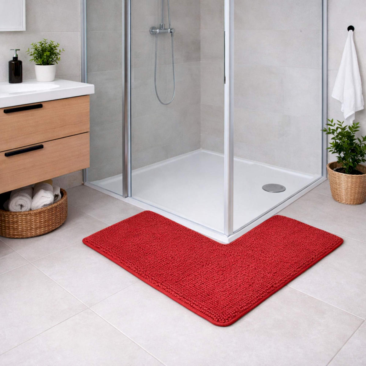 ECKBADEMATTE PARIS - Rot, Textil (100/100cm) - WohnDirect