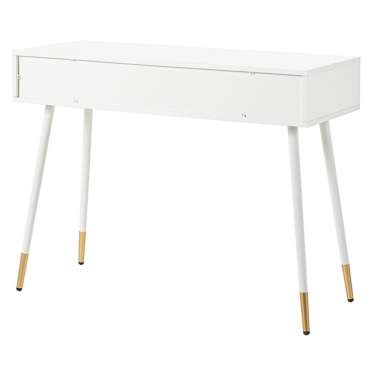 SCHMINKTISCH 100/40/76 cm in Weiß mit 2 Schubladen und goldfarbenen Metallfüßen - Weiß, Holzwerkstoff (40/76/100cm) - Flora Grace