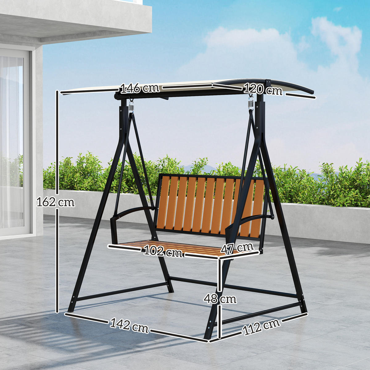 HOLLYWOODSCHAUKEL Schwarz 2-Sitzer 142/112/162 cm - Schwarz, Metall (142/162/112cm) - PANGIVO