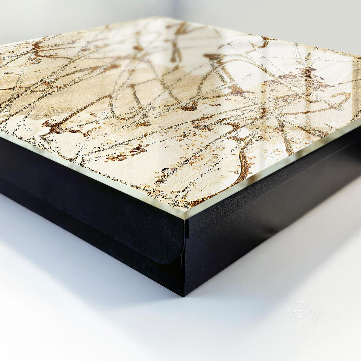 SCHLÜSSELBOX Schwarz 30x30 cm- Türöffnung nach rechts - Abstrakte Komposition - Beige, Metall (30/30/5cm) - TULUP