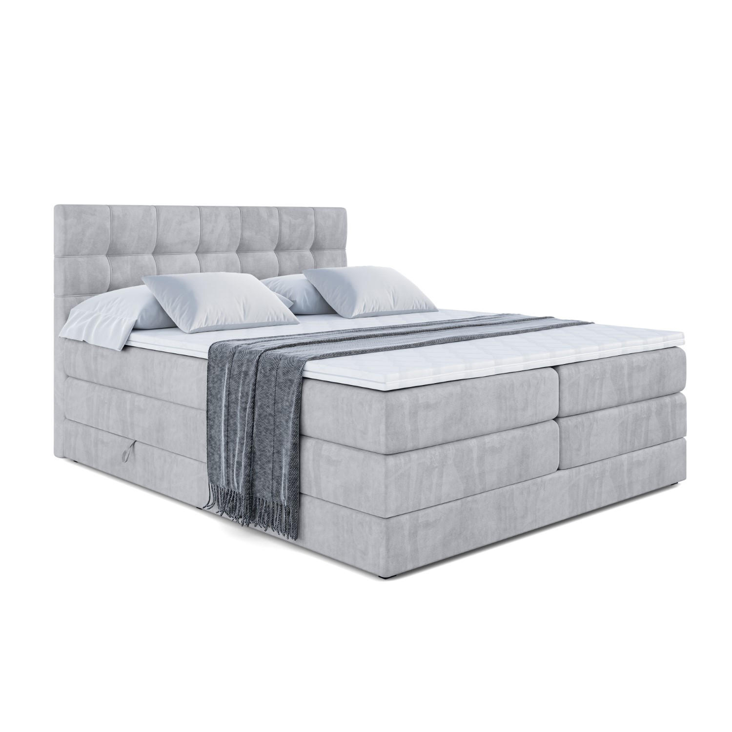 BOXSPRINGBETT BERO KING - 140x200 - H3/H4 - Hellgrau - Hellgrau, Holzwerkstoff (140/200cm) - ALTDECOR