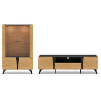 WOHNZIMMER-SET Toscania Eiche / Schwarz 2-teilig - Eichefarben/Schwarz, Holz/Holzwerkstoff (275/152/40cm) - Feldmann-Wohnen