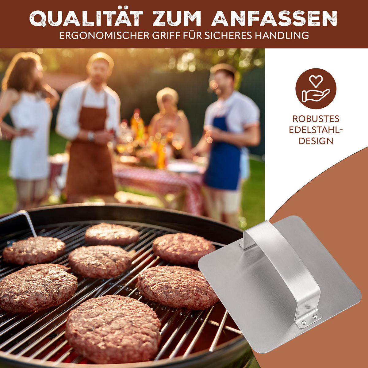 BURGERPRESSE, silber, Edelstahl - Edelstahlfarben, Metall (18/6/18cm) - bremermann