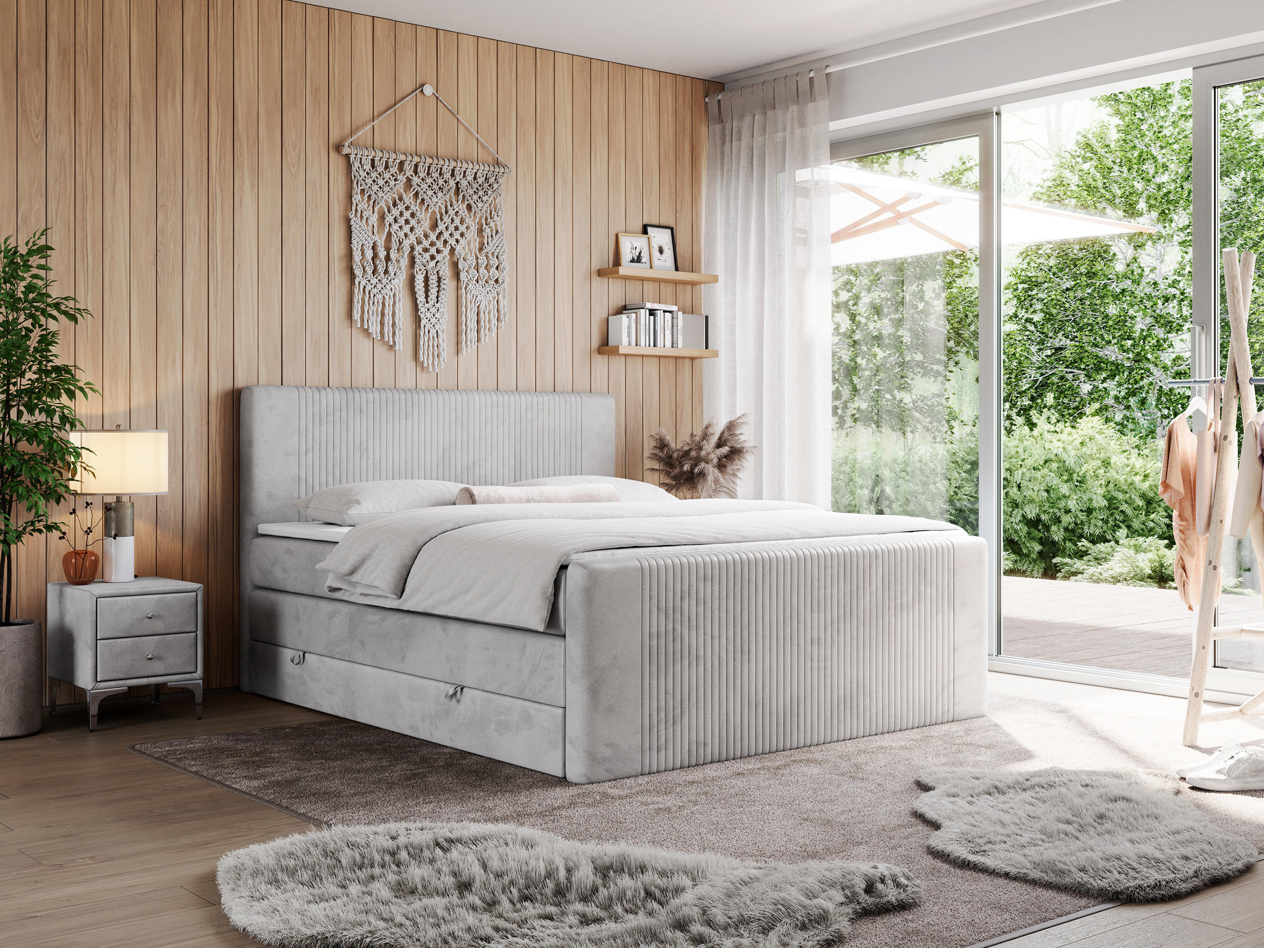 BOXSPRINGBETT KING DOREN 140/200 Hellgrau Velvet - H3 - Hellgrau, Holz/Textil (140/200cm) - MKS