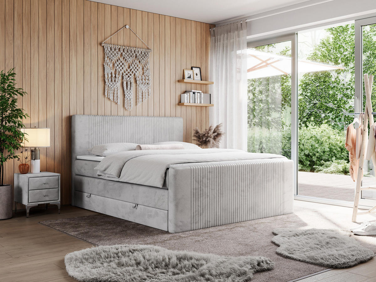 BOXSPRINGBETT KING DOREN 140/200 Hellgrau Velvet - H3 - Hellgrau, Holz/Textil (140/200cm) - MKS