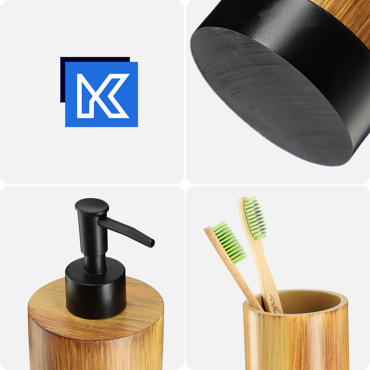 BADEZIMMERSET SEIFENSPENDER + Badezimmerbecher-Set - Braun, Kunststoff (8/19cm) - KADAX