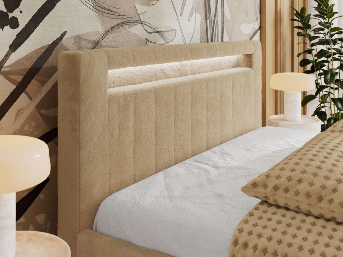 POLSTERBETT GOLD 5 CLASSIC 200/200 - Beige Plüsch - ohne Matratze - Beige, Textil (200/200cm) - MKS