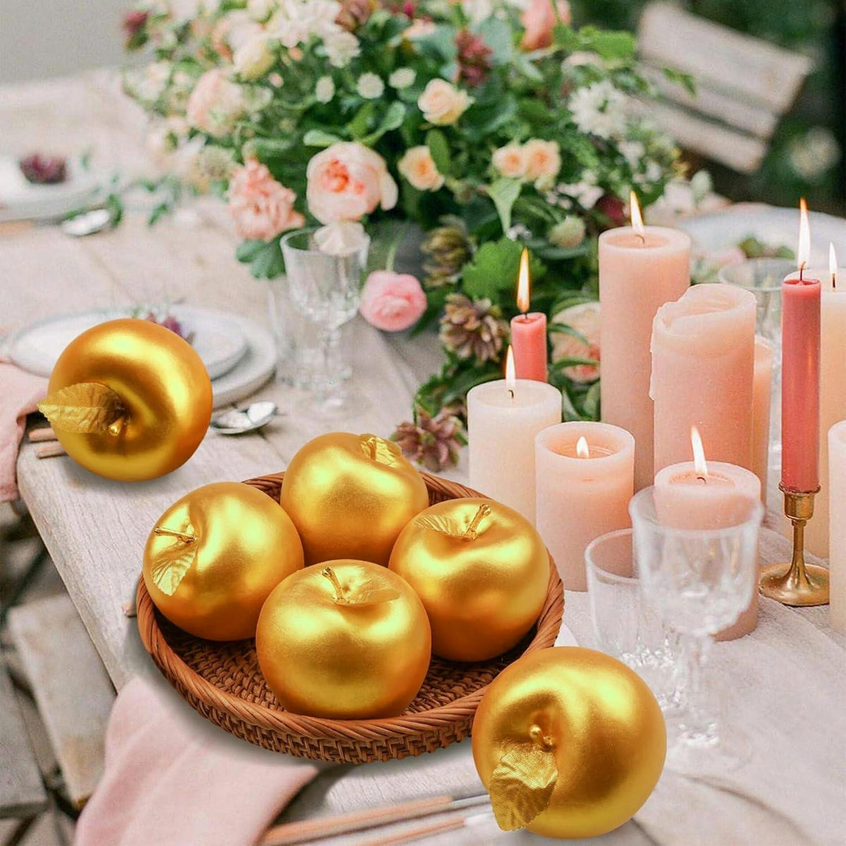 KÜNSTLICHE Äpfel 6-teiliges Set Gold 7 cm - Goldfarben, Kunststoff (22.6/7.9/17.8cm)