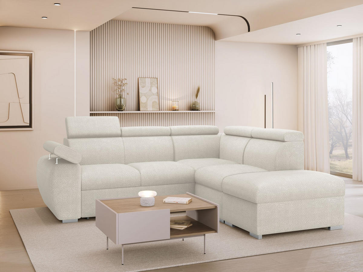 COLTAR Boston 2RR1P, Dreapta 2R+R+1P(65)+PUFAP - argintiu/crem, material textil/lemn (230/260cm) - MIRJAN24